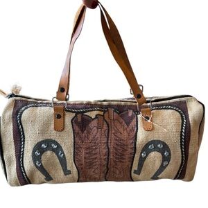 Western Style Canvas Bag with Leather Straps